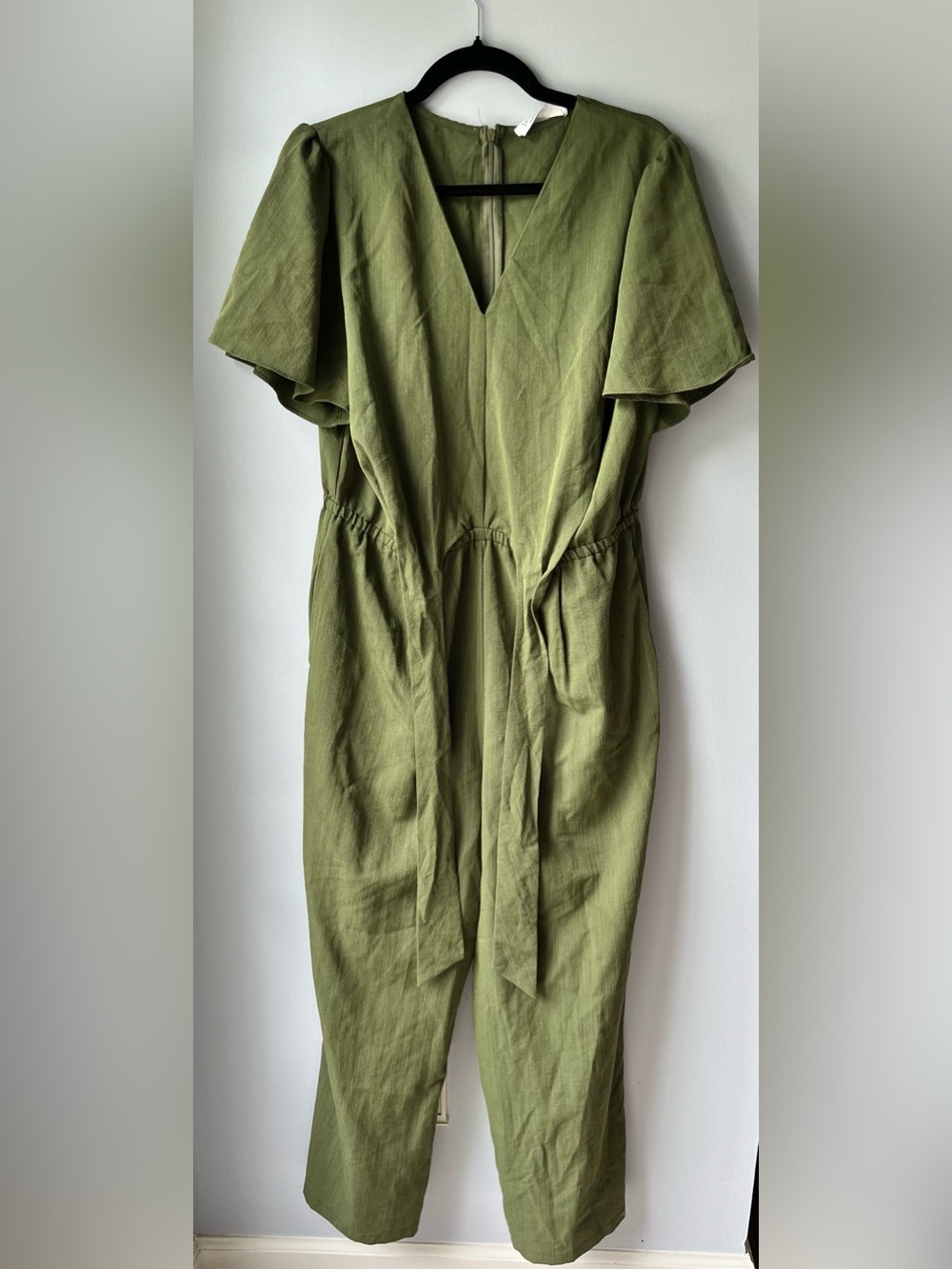 JASAMBAC Women's Wide Leg High Waist V-Neck Jumpsuit w/ Pockets- XL - Picture 2 of 4